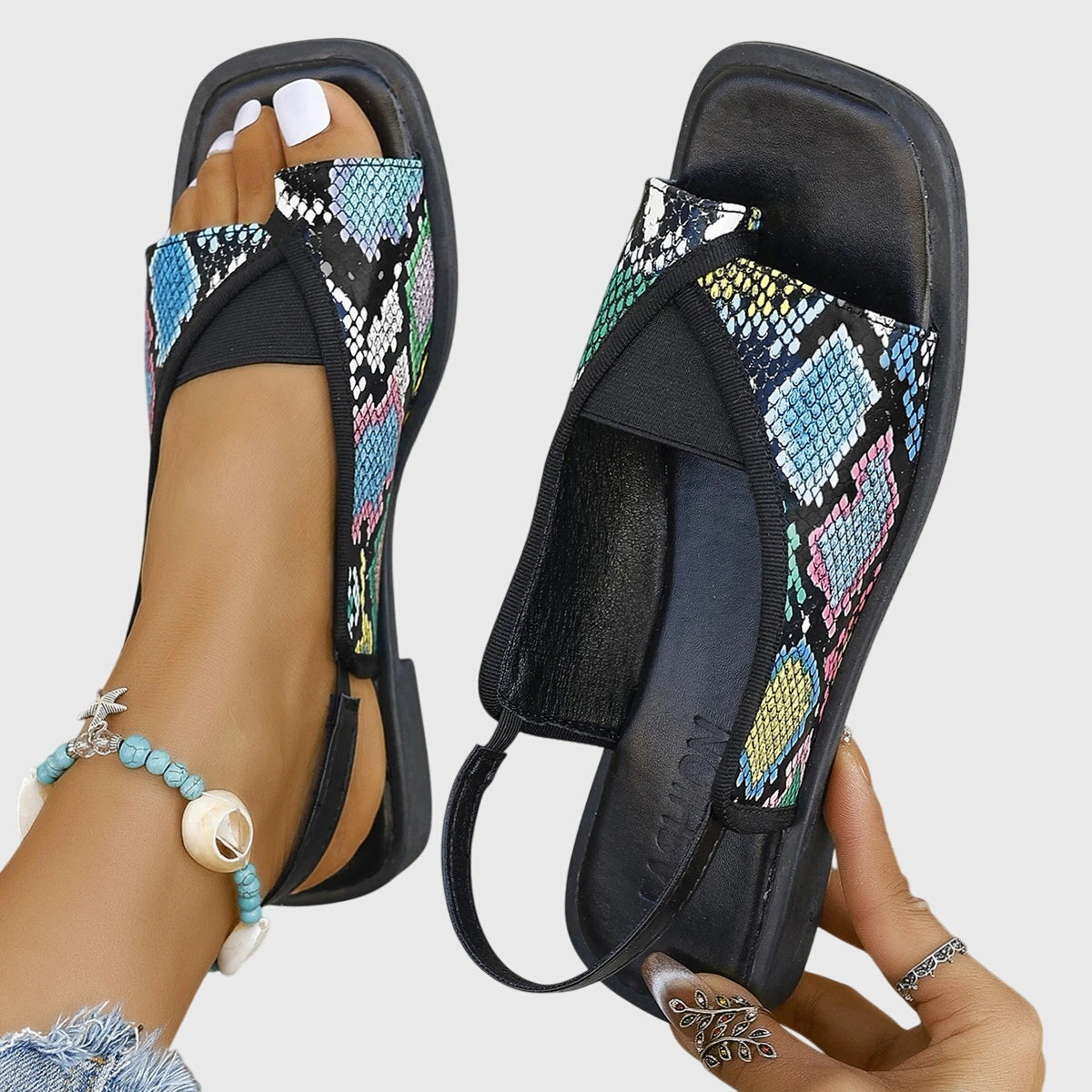 Sandalias Planas Slingback de Punta Cuadrada para Mujer