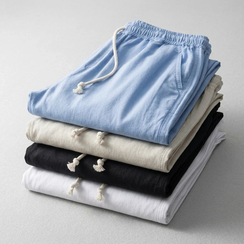 Pantalón de Lino Cintura Elástica Pierna Ancha para Hombre
