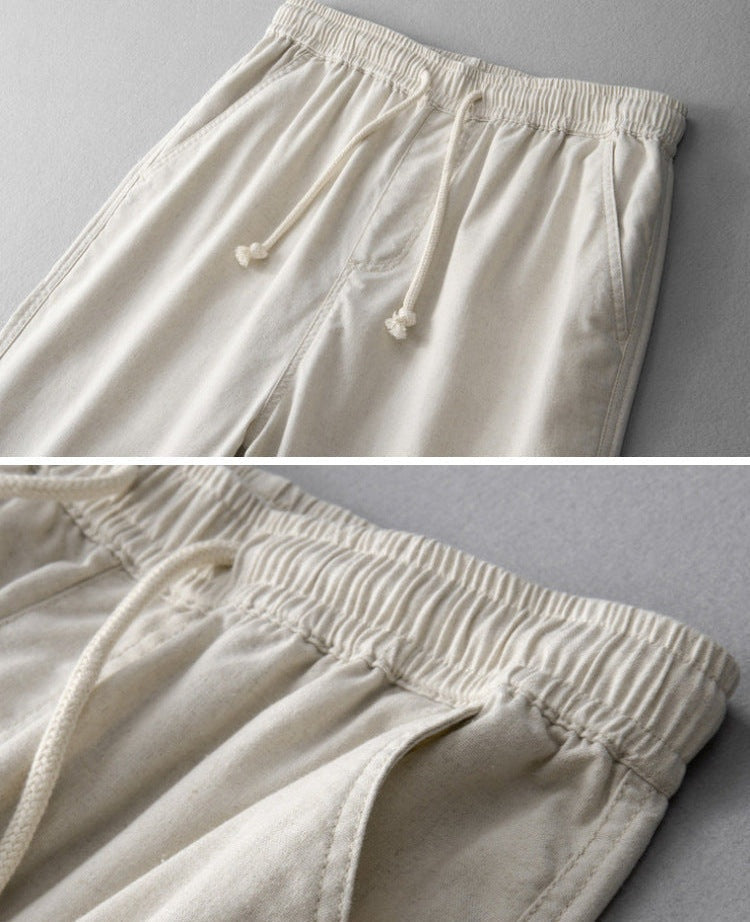 Pantalón de Lino Cintura Elástica Pierna Ancha para Hombre