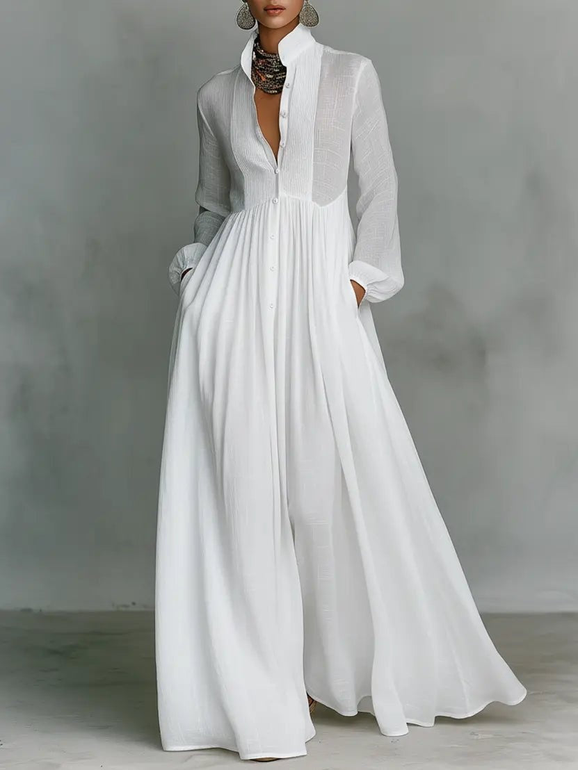 Vestido Largo de Novia Sencillo Manga Larga con Botones