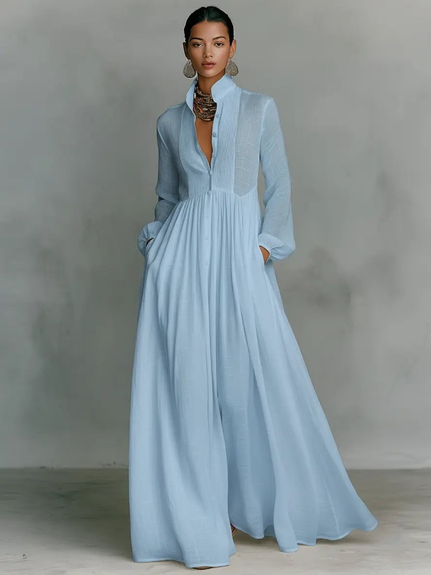 Vestido Largo de Novia Sencillo Manga Larga con Botones