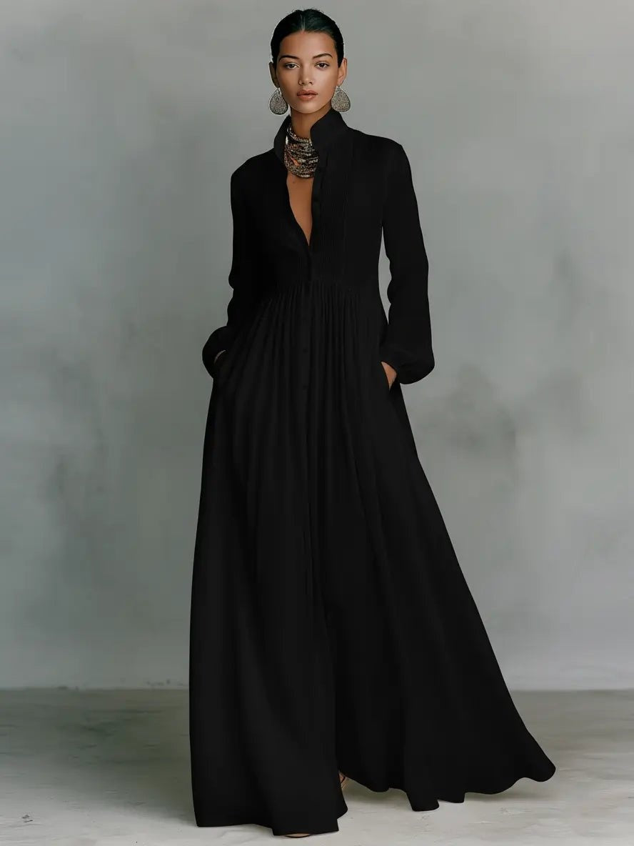 Vestido Largo de Novia Sencillo Manga Larga con Botones