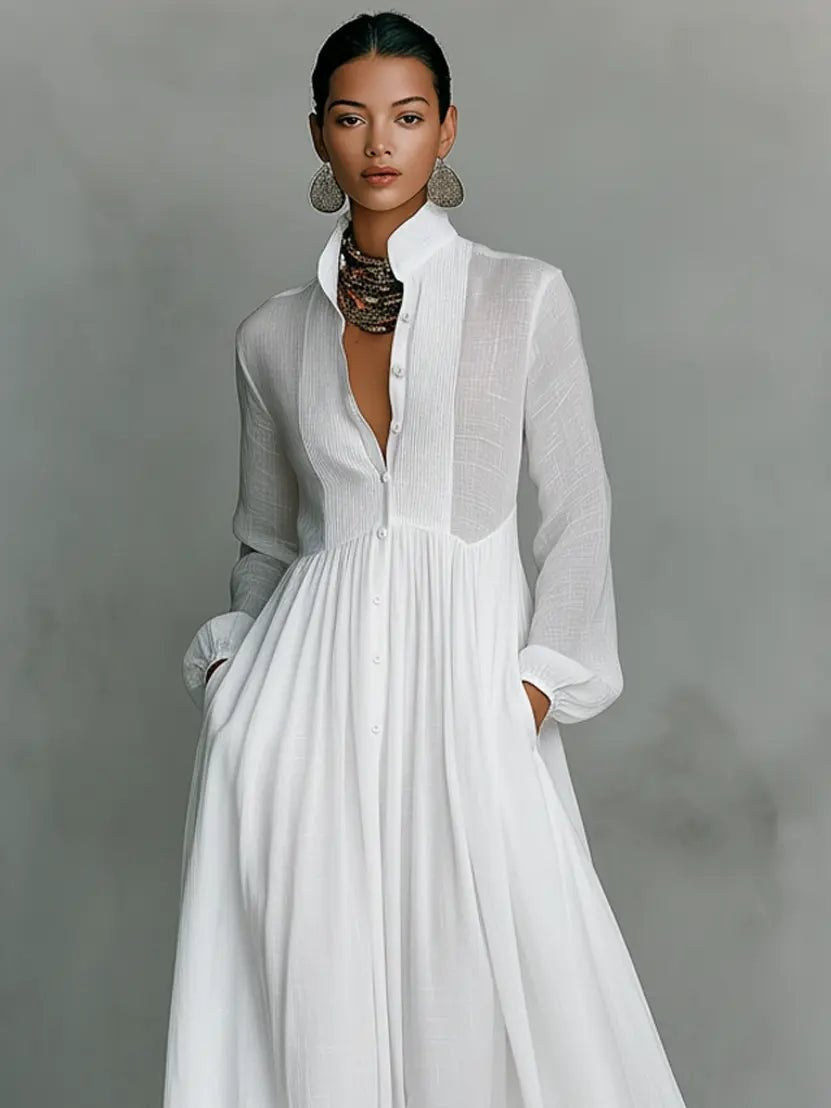 Vestido Largo de Novia Sencillo Manga Larga con Botones