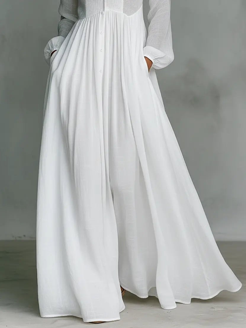 Vestido Largo de Novia Sencillo Manga Larga con Botones
