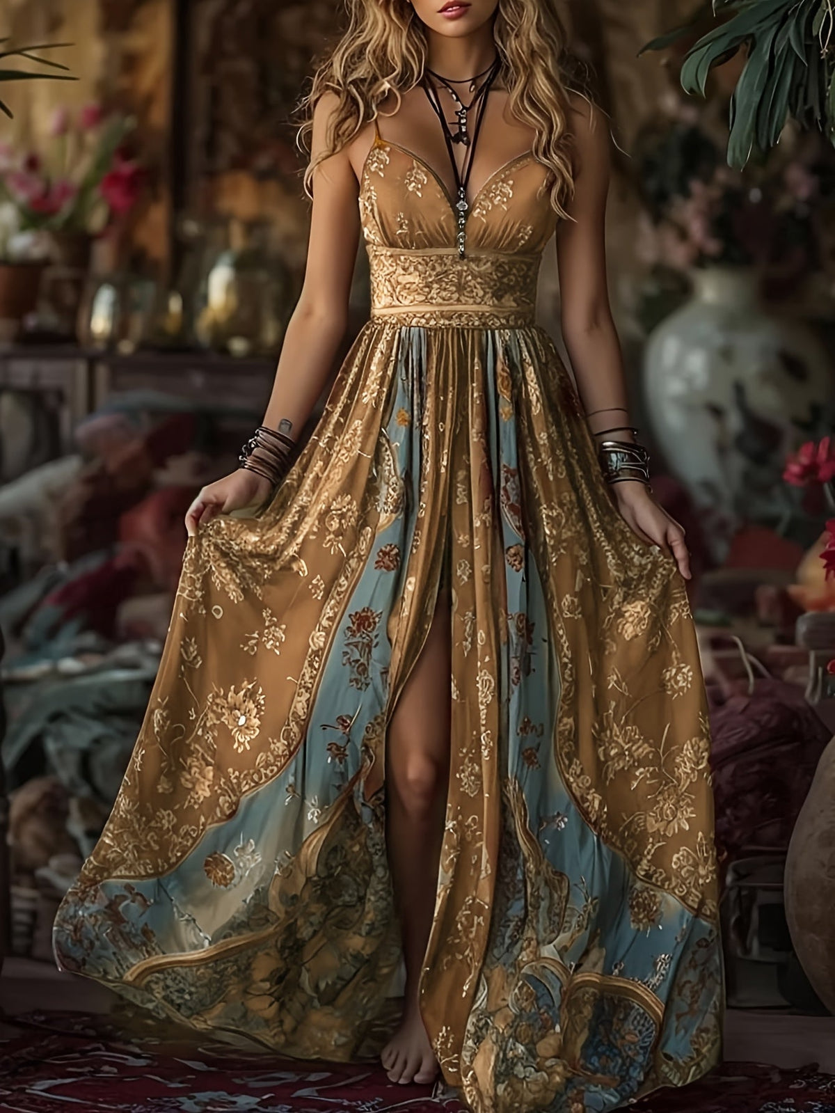 Ariadna | Vestido Largo Estampado Floral Boho Mujer Escote V Tirantes