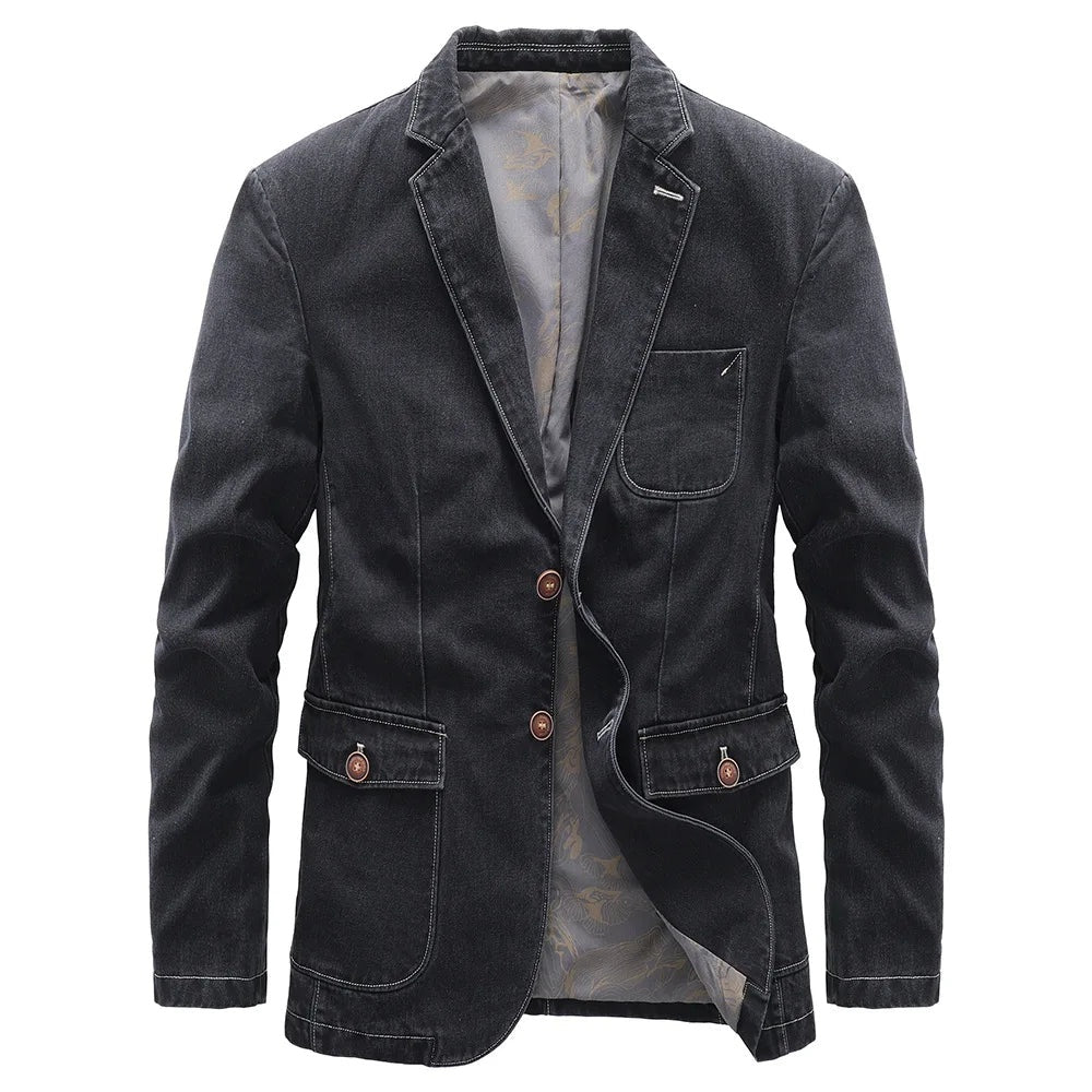 Chaqueta Vaquera Estilo Blazer con Cuello de Solapa para Hombre