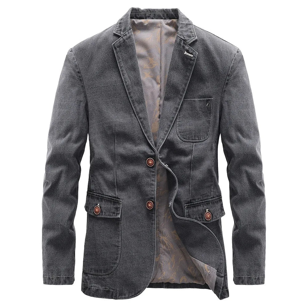 Chaqueta Vaquera Estilo Blazer con Cuello de Solapa para Hombre