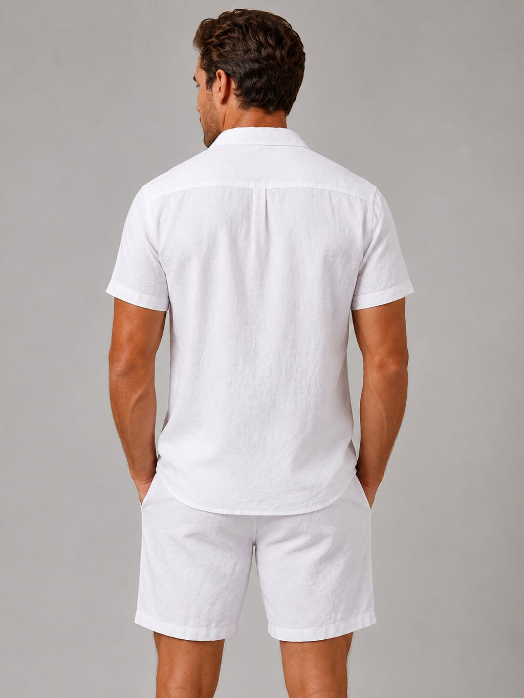 Conjunto de Lino Camisa Manga Corta y Pantalón Corto Hombre