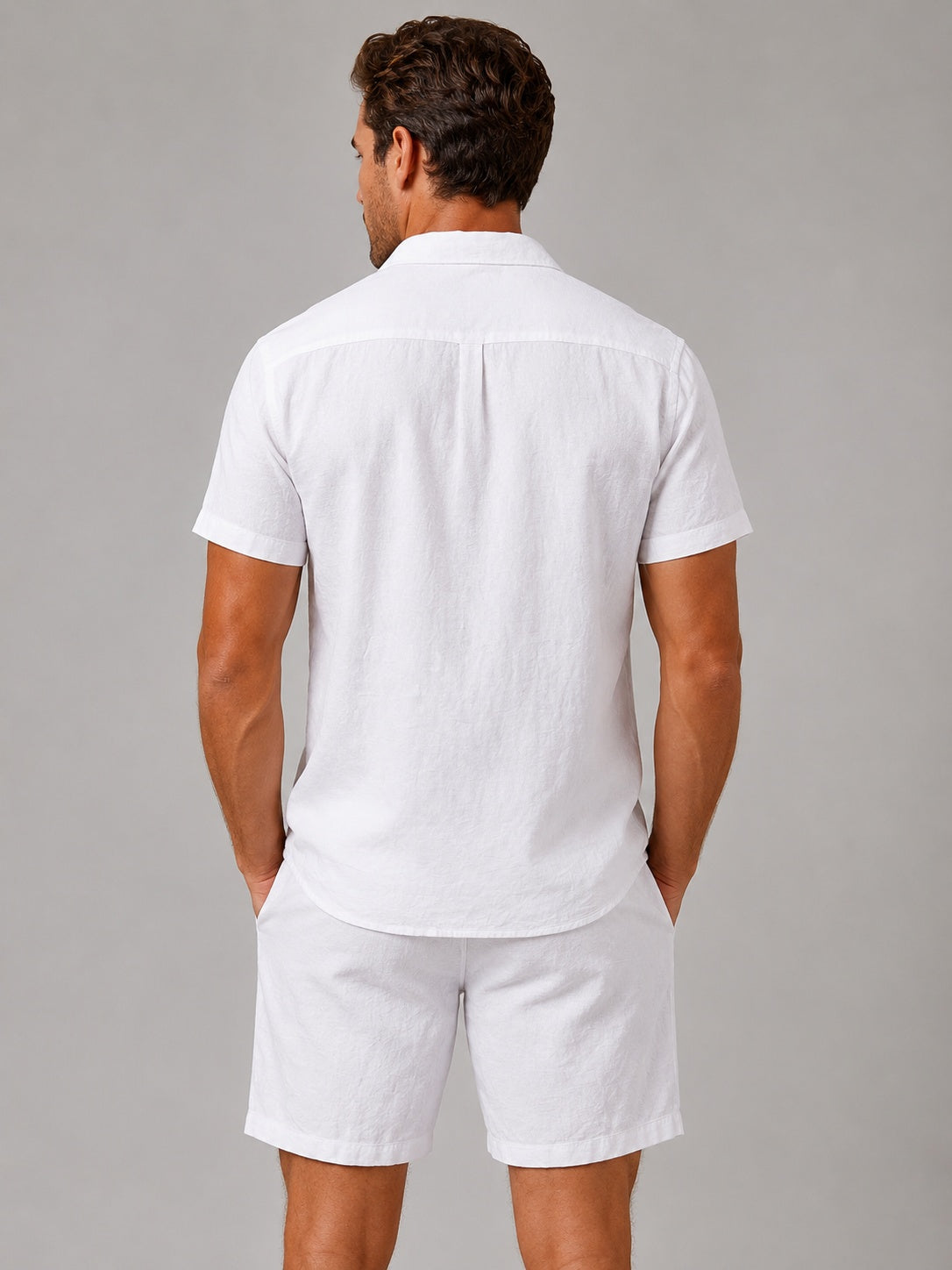 Conjunto de Lino Camisa Manga Corta y Pantalón Corto Hombre