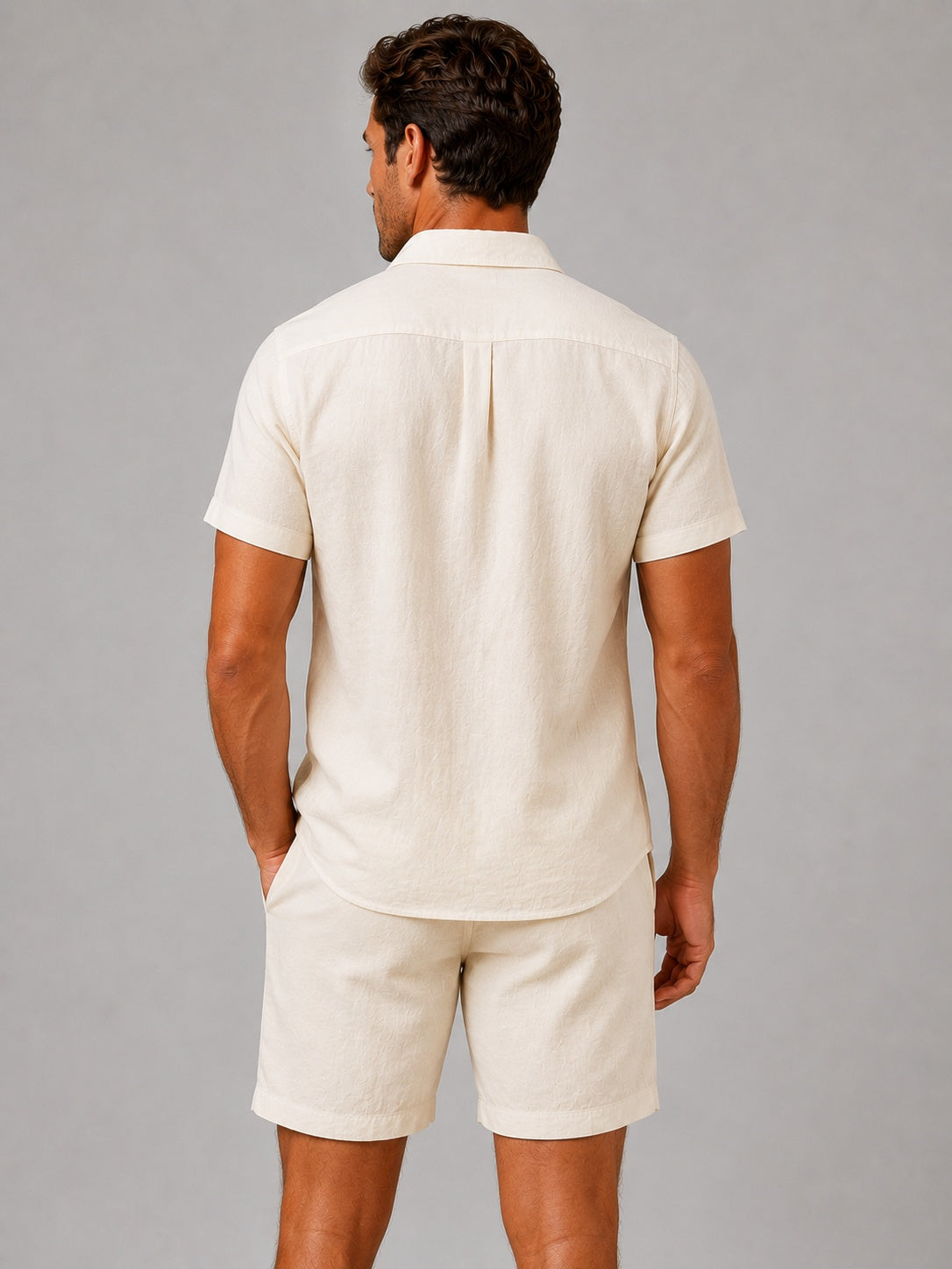 Conjunto de Lino Camisa Manga Corta y Pantalón Corto Hombre