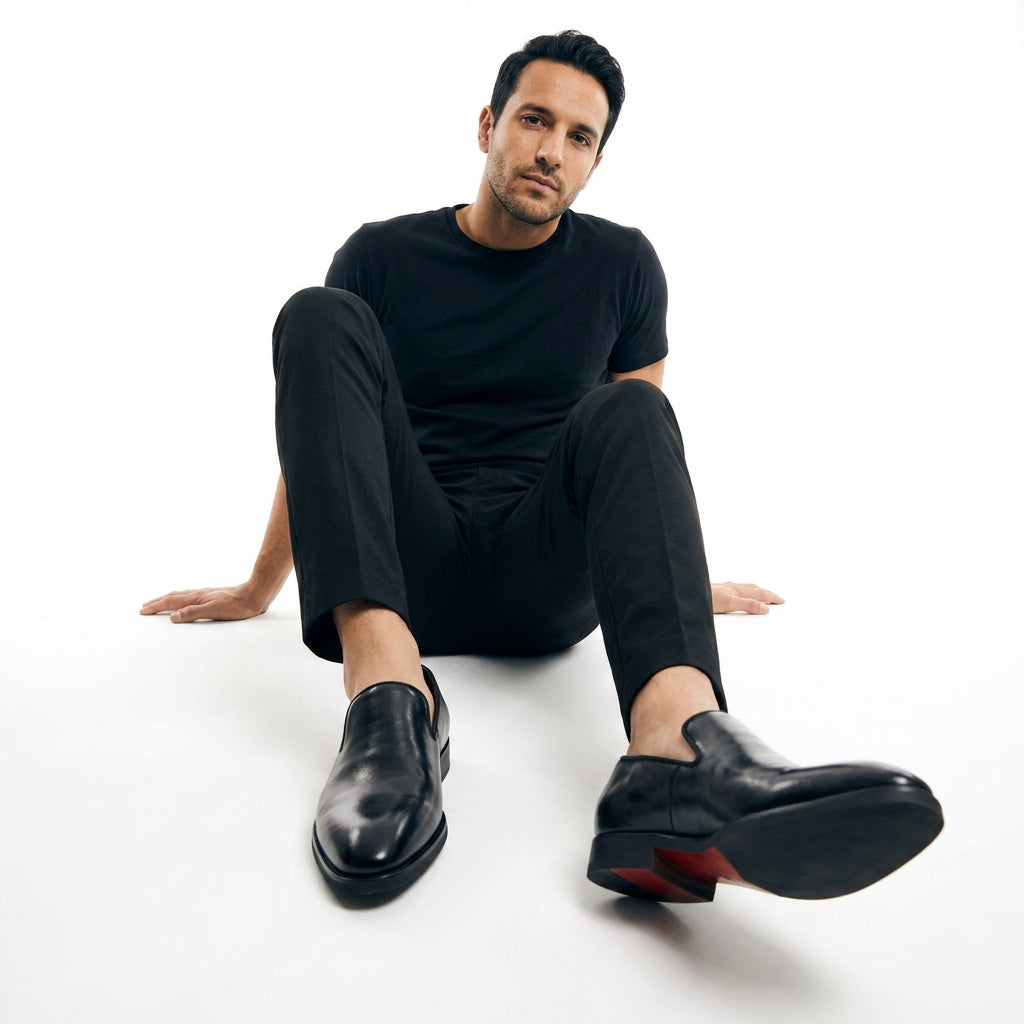 Arturo | Mocasines Negros de Cuero con Puntera Afilada para Hombre