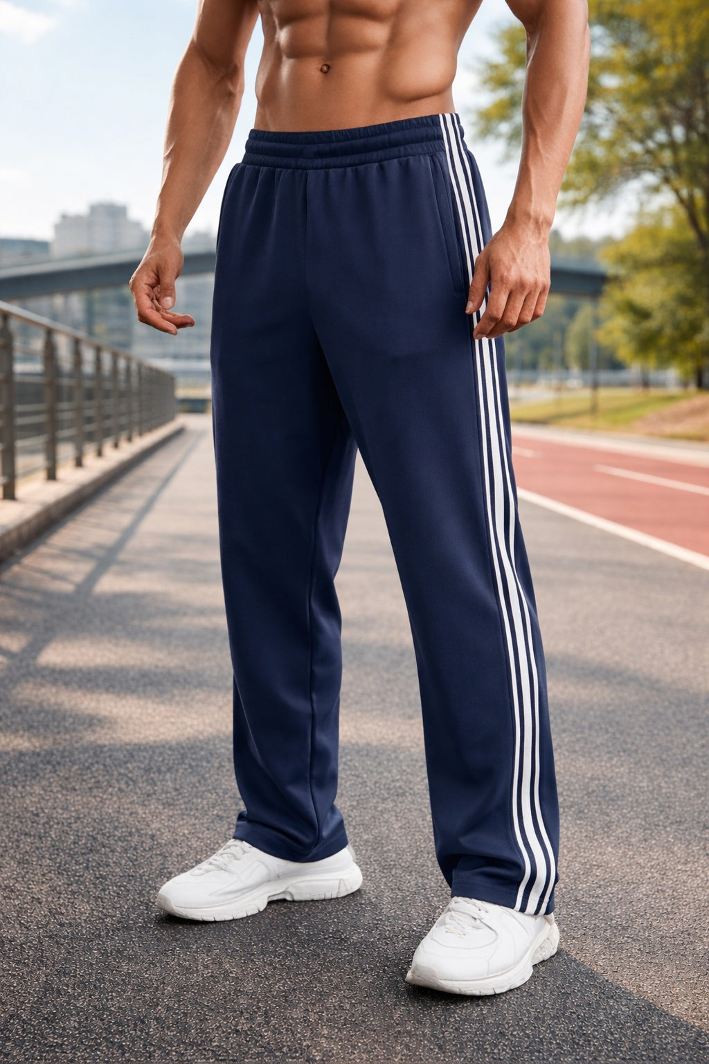 Pantalón Deportivo con Franjas Laterales Corte Recto para Hombre
