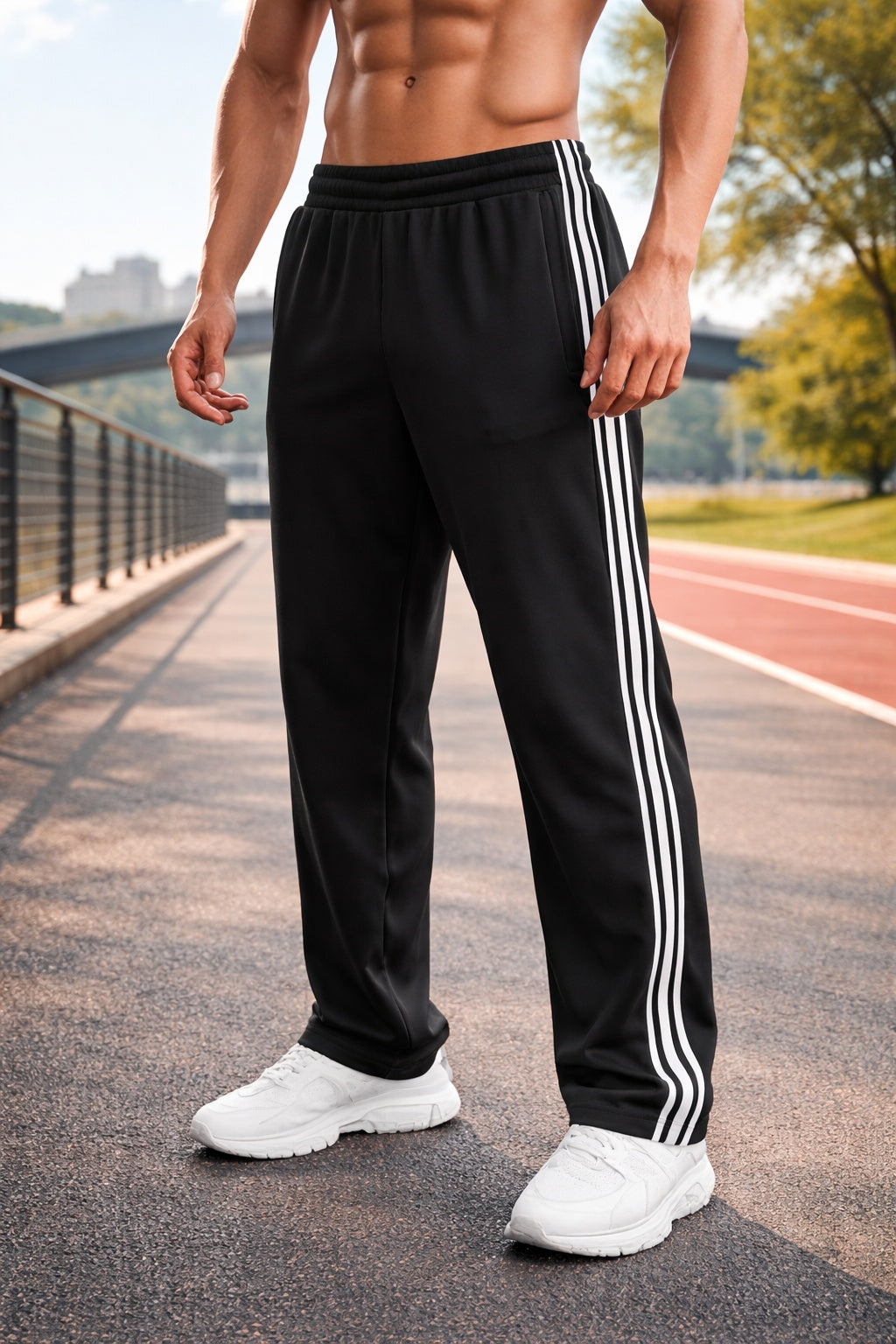 Pantalón Deportivo con Franjas Laterales Corte Recto para Hombre