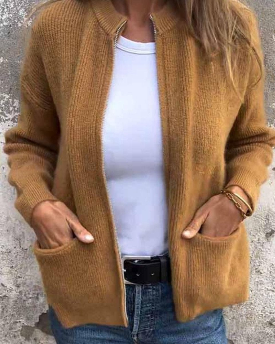 Yolanda | Cárdigan de Punto Mujer Bolsillos Frontales Cremallera