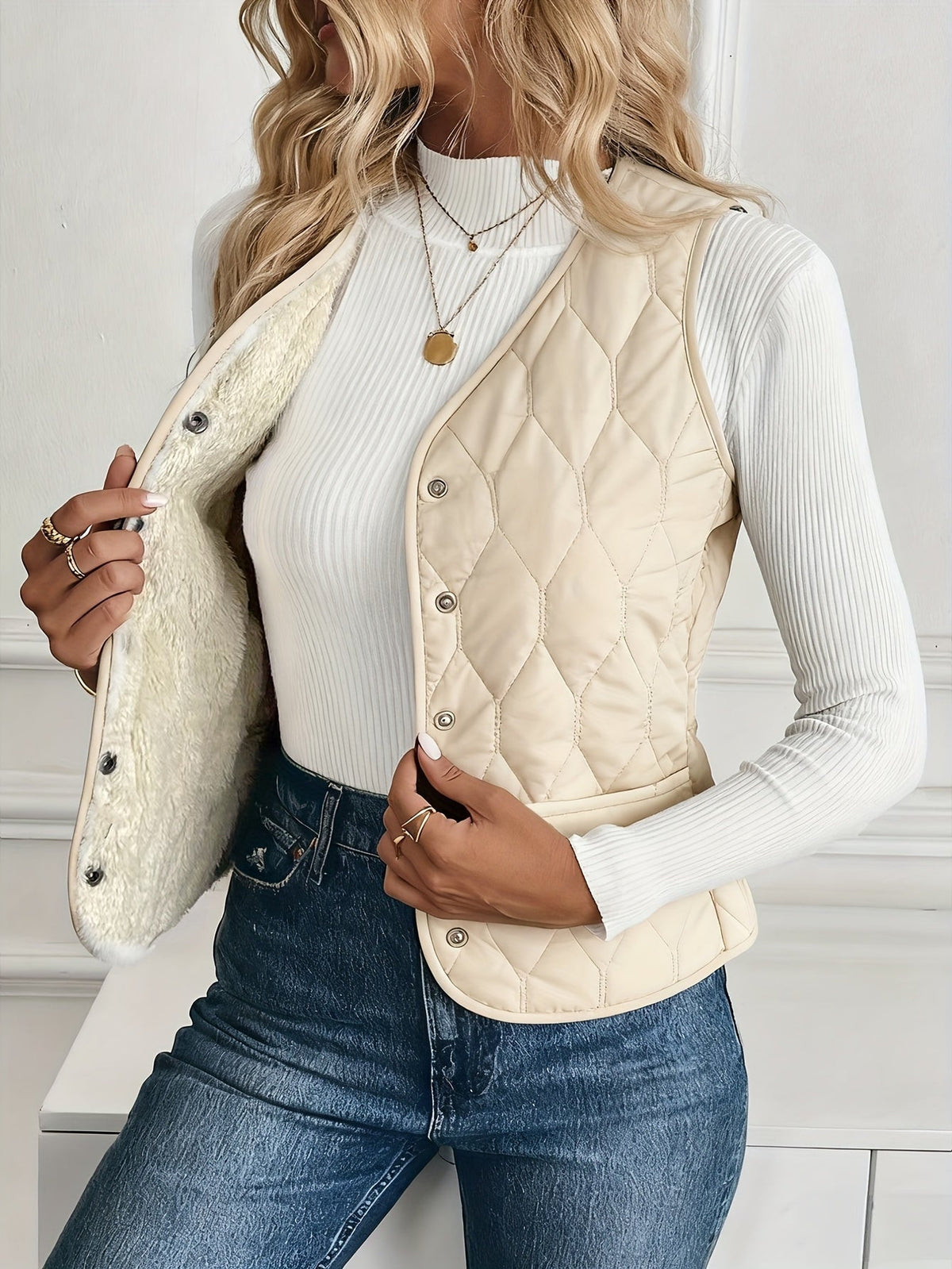 Alba | Chaleco Acolchado Reversible Mujer Forro Sherpa