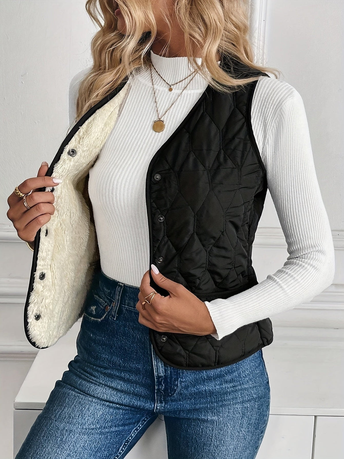 Alba | Chaleco Acolchado Reversible Mujer Forro Sherpa