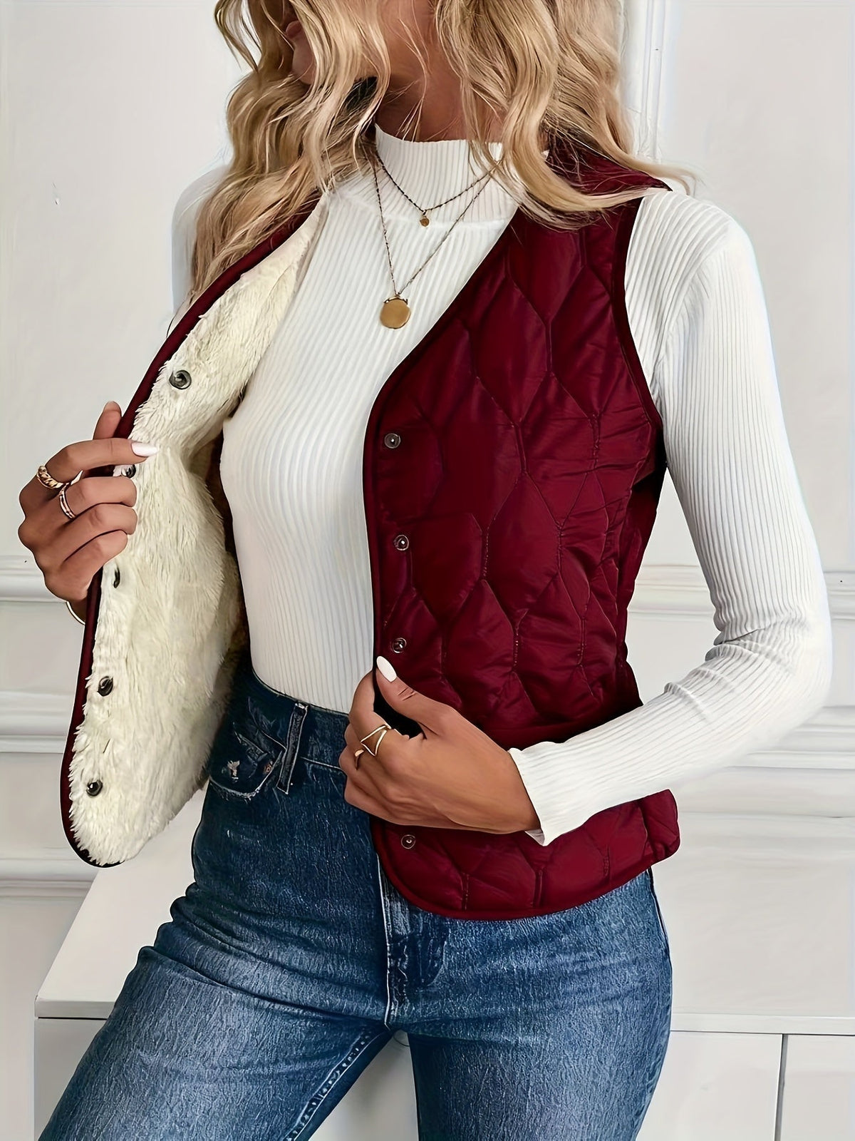 Alba | Chaleco Acolchado Reversible Mujer Forro Sherpa