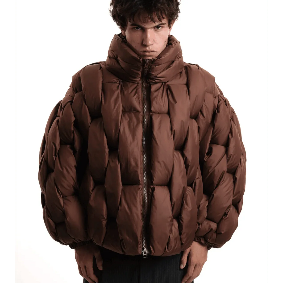 Chaqueta de Plumas Oversize Cuello Alto para Mujer
