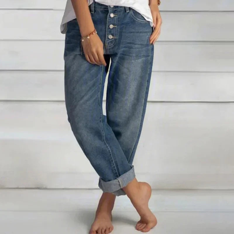 Berta Mujer Jeans Baggy Cintura Alta Botones