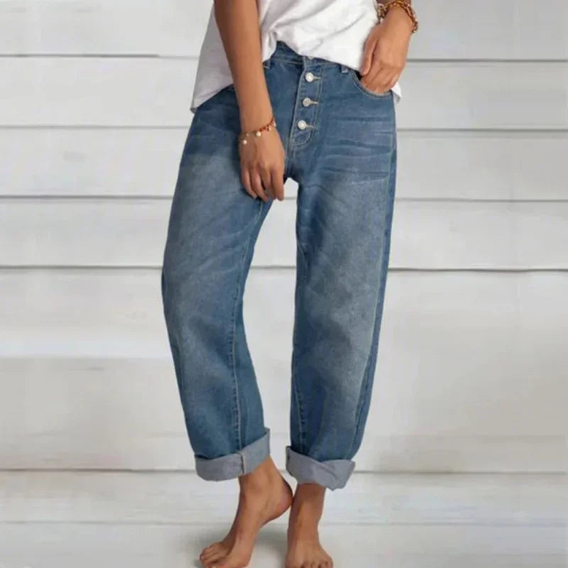 Berta Mujer Jeans Baggy Cintura Alta Botones