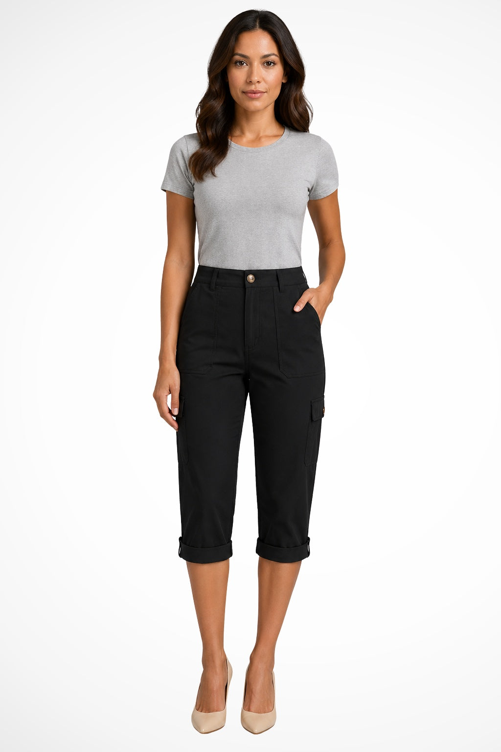 Berta Mujer Pantalones Cargo Cortos Bolsillos Laterales