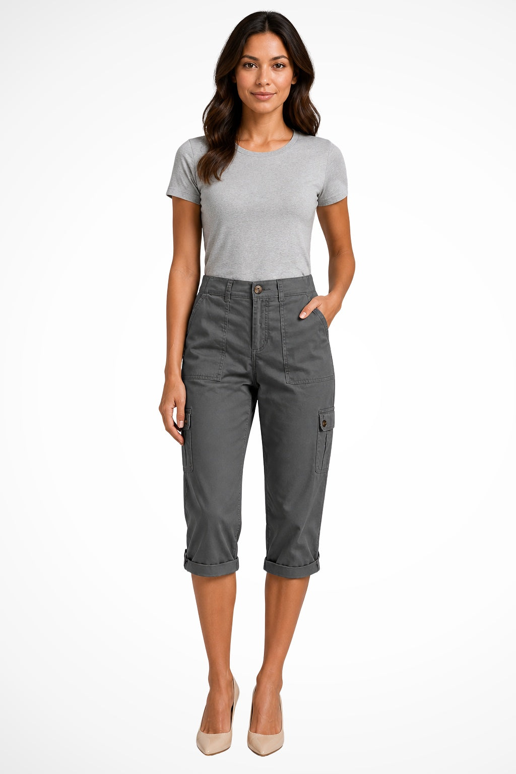 Berta Mujer Pantalones Cargo Cortos Bolsillos Laterales