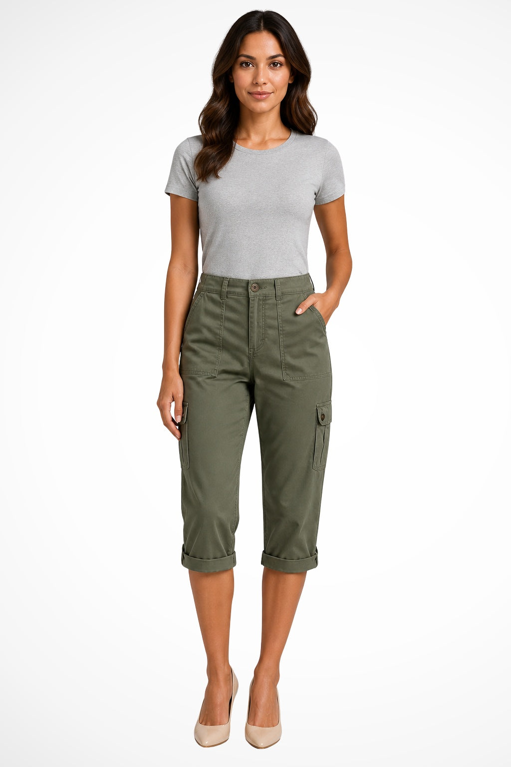 Berta Mujer Pantalones Cargo Cortos Bolsillos Laterales
