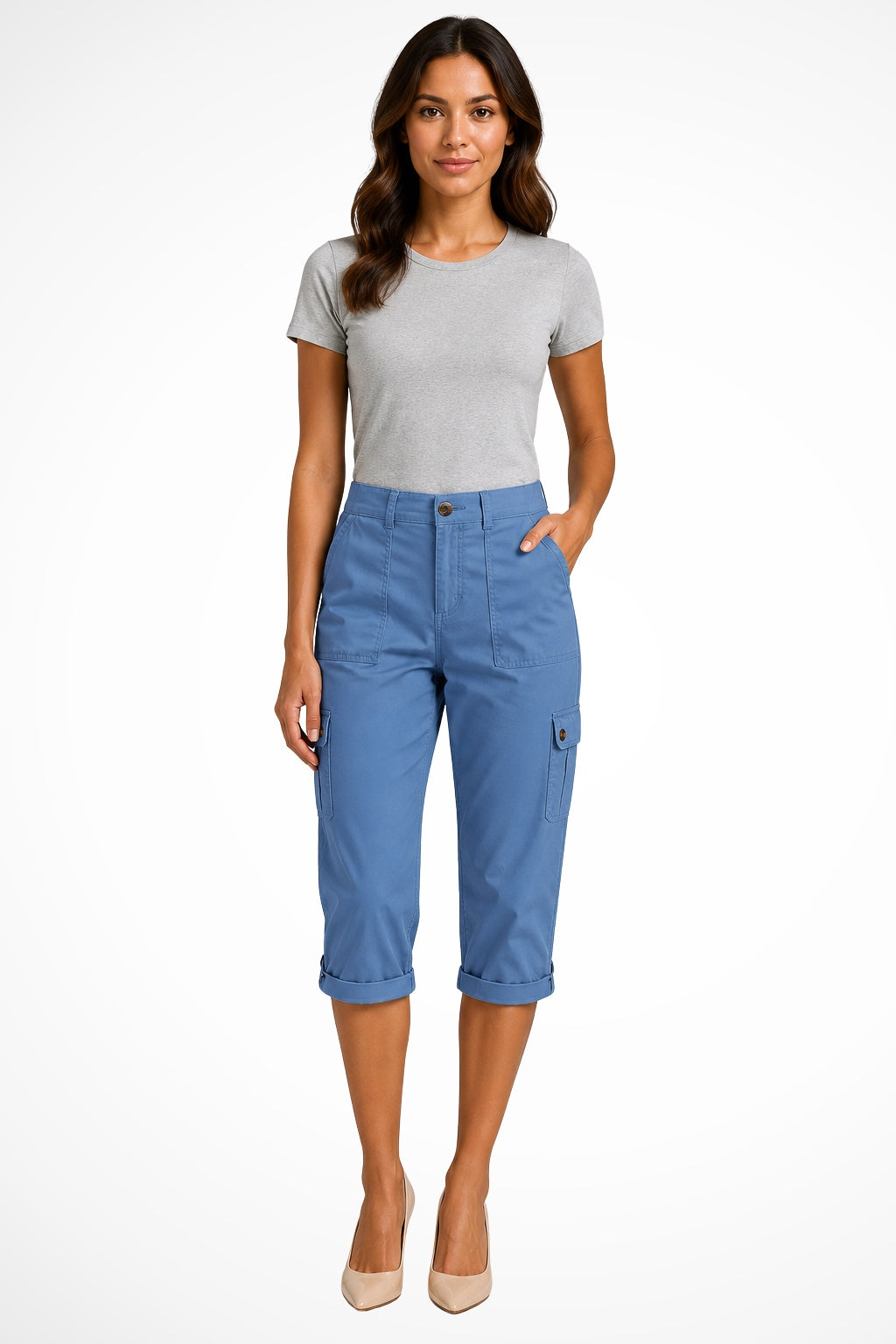 Berta Mujer Pantalones Cargo Cortos Bolsillos Laterales