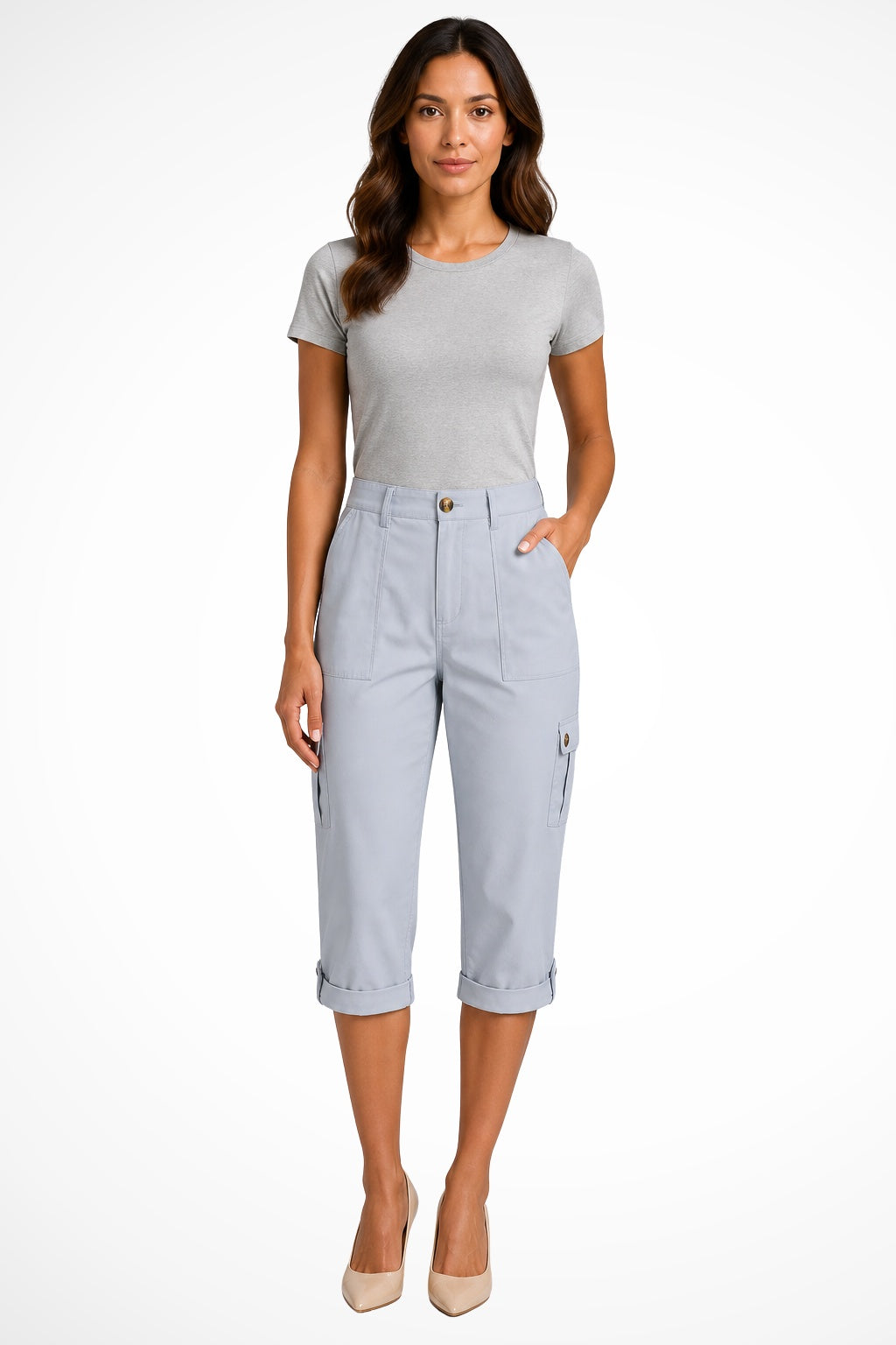 Berta Mujer Pantalones Cargo Cortos Bolsillos Laterales