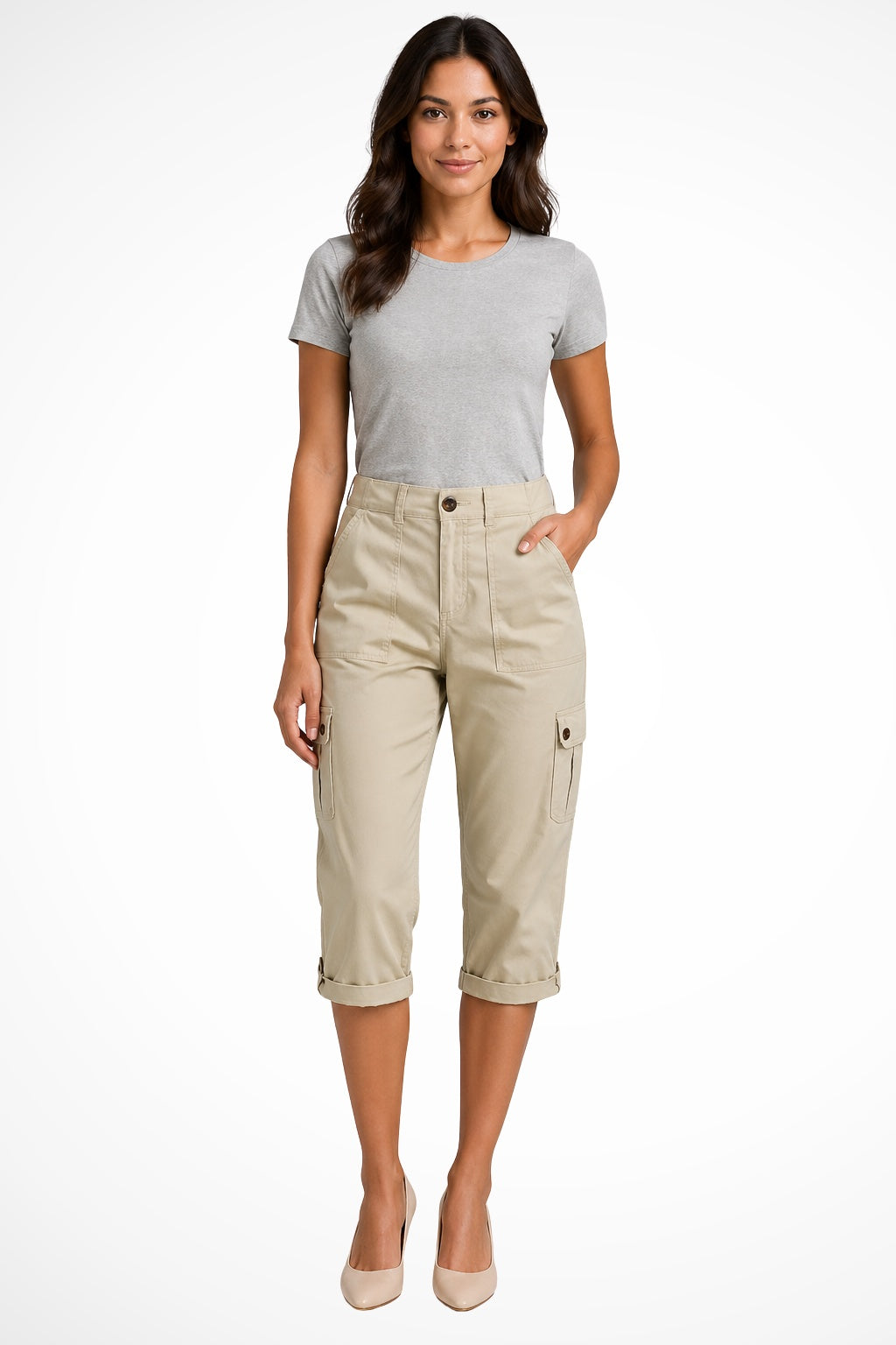 Berta Mujer Pantalones Cargo Cortos Bolsillos Laterales
