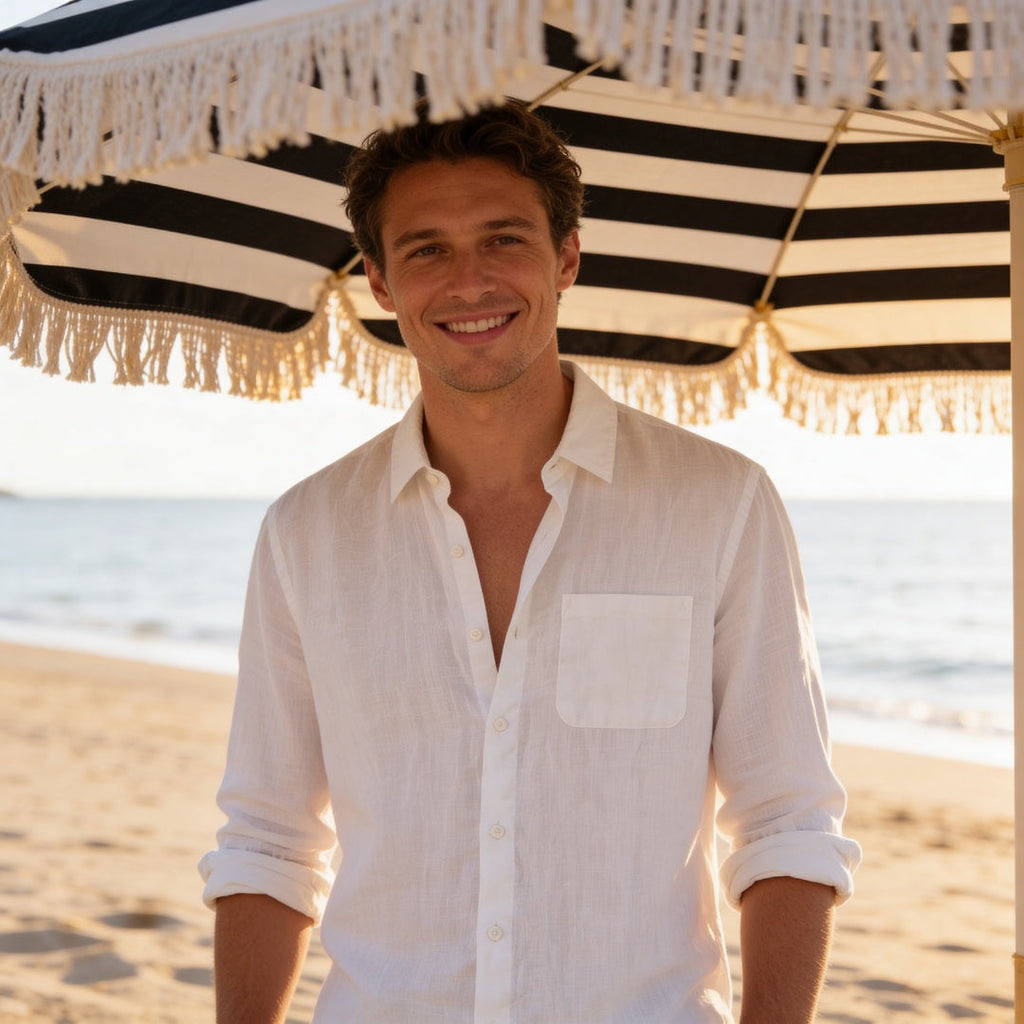 Bolsillo Lino | Camisa de Lino Hombre Manga Larga Bolsillo