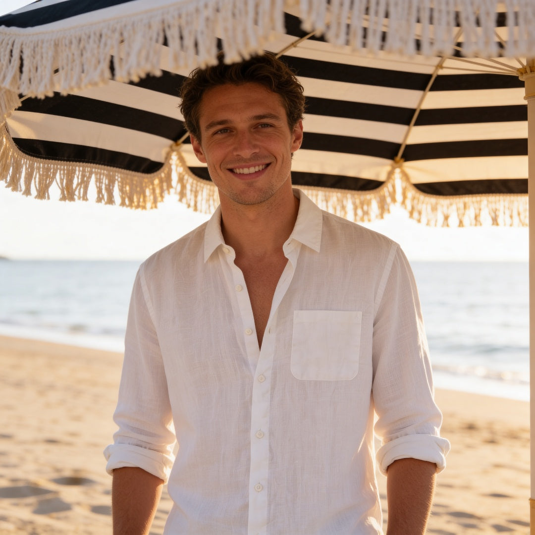 Bolsillo Lino | Camisa de Lino Hombre Manga Larga Bolsillo