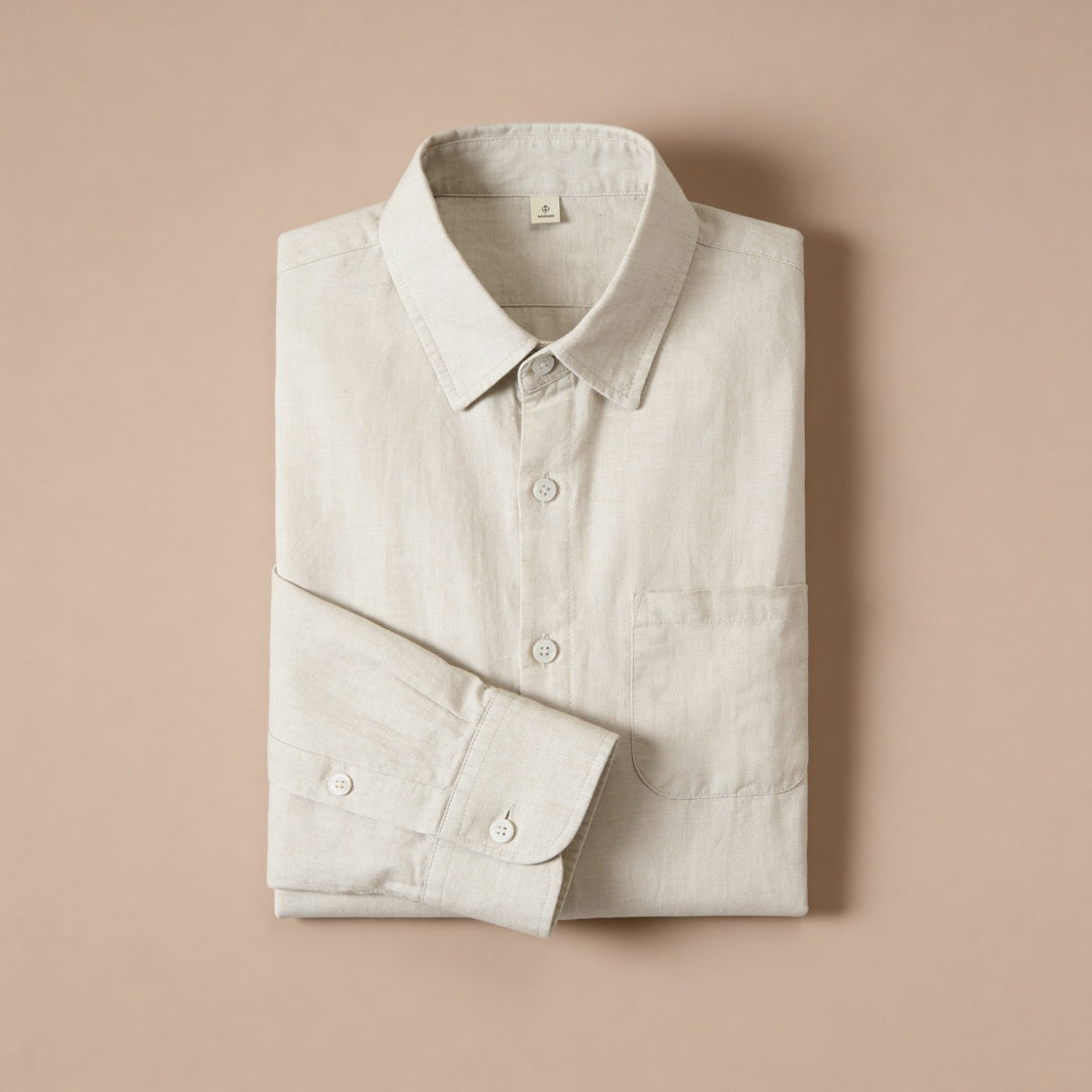Bolsillo Lino | Camisa de Lino Hombre Manga Larga Bolsillo