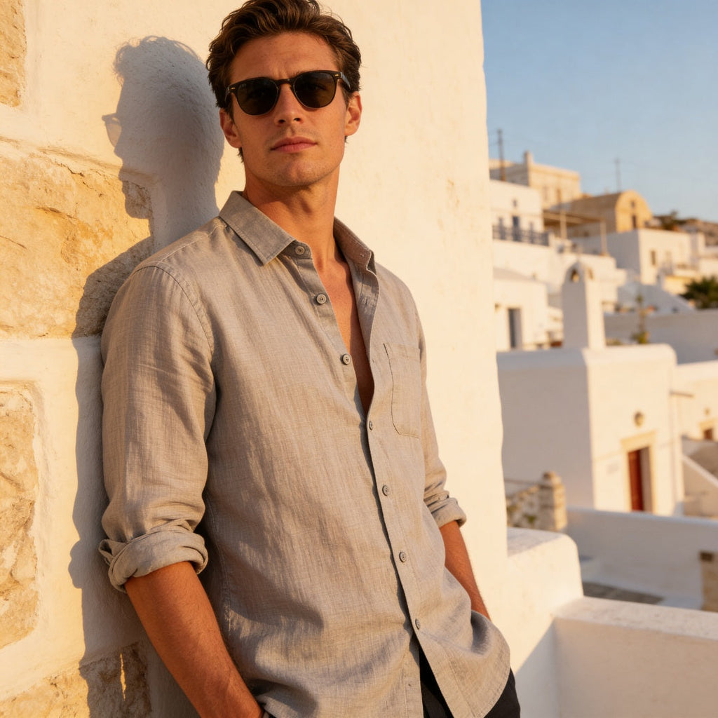 Bolsillo Lino | Camisa de Lino Hombre Manga Larga Bolsillo