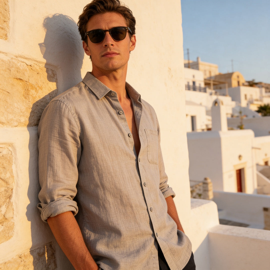 Bolsillo Lino | Camisa de Lino Hombre Manga Larga Bolsillo
