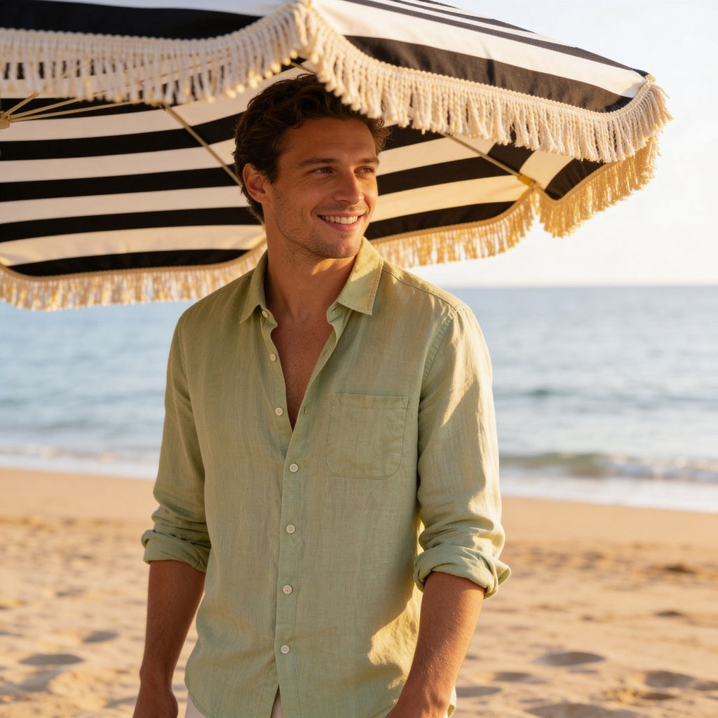 Bolsillo Lino | Camisa de Lino Hombre Manga Larga Bolsillo