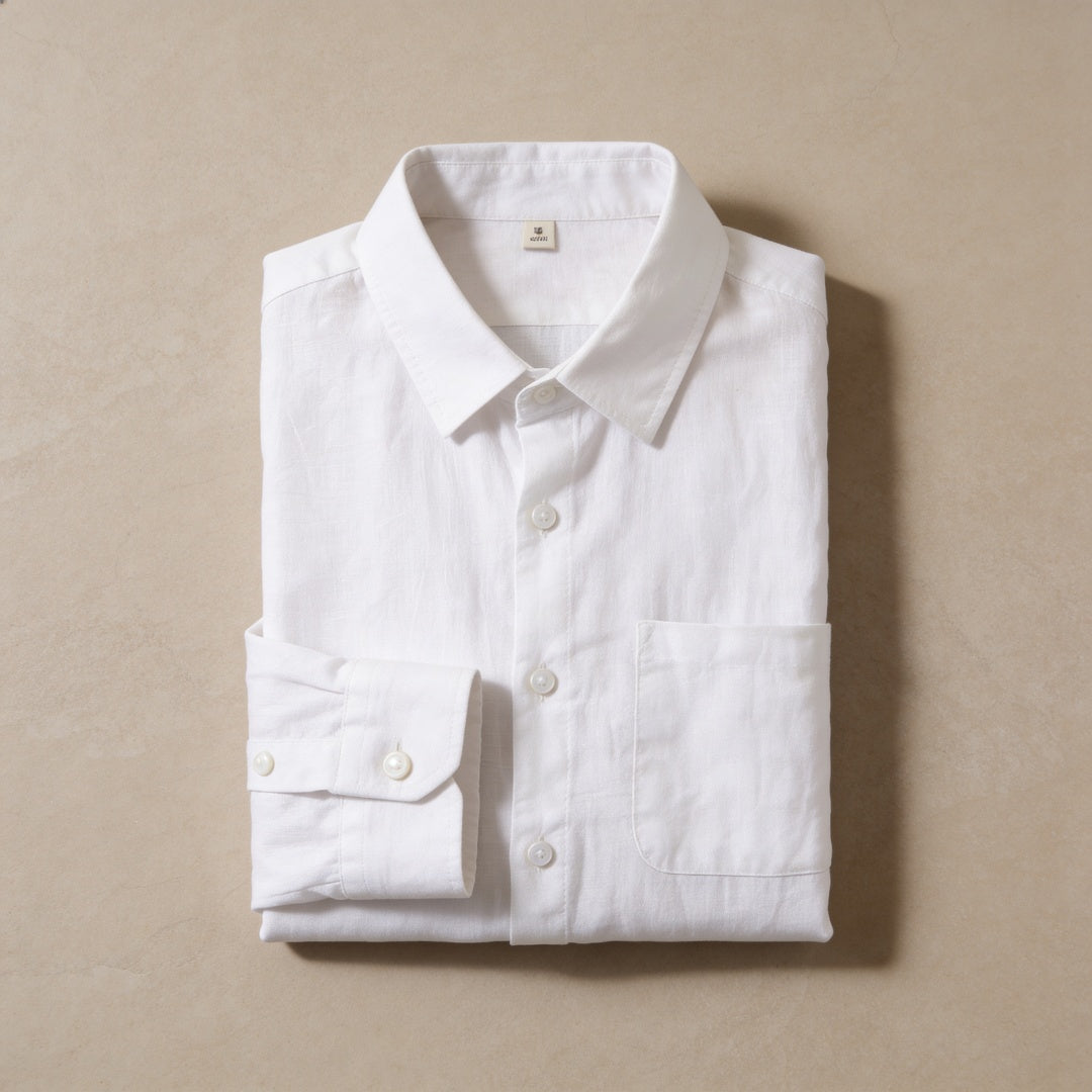 Bolsillo Lino | Camisa de Lino Hombre Manga Larga Bolsillo