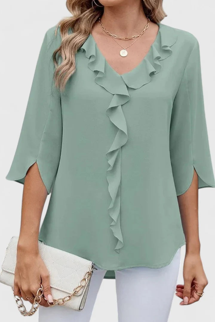 Bruma Volante | Blusa con Volantes Escote V Mujer Manga Tres Cuartos