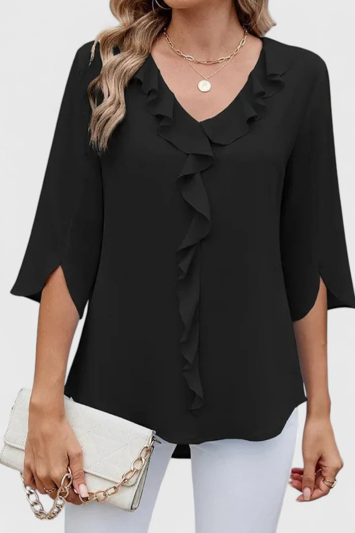 Bruma Volante | Blusa con Volantes Escote V Mujer Manga Tres Cuartos