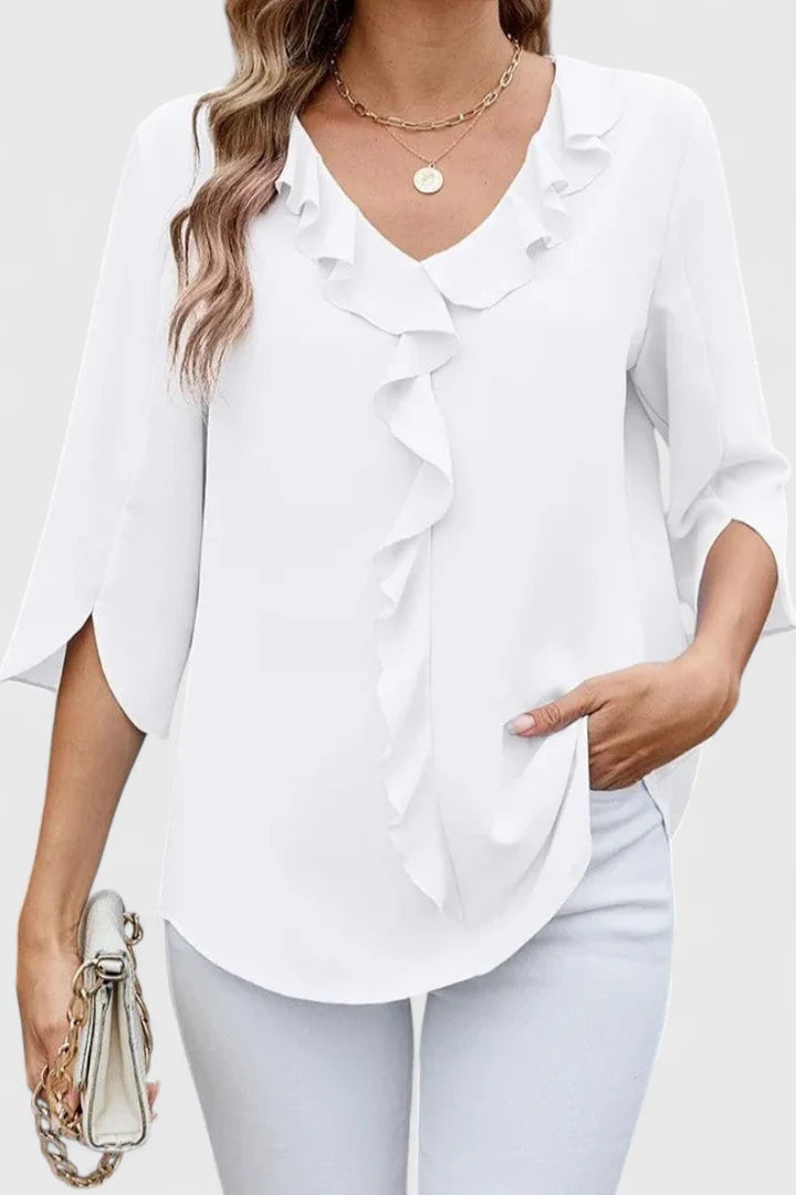 Bruma Volante | Blusa con Volantes Escote V Mujer Manga Tres Cuartos
