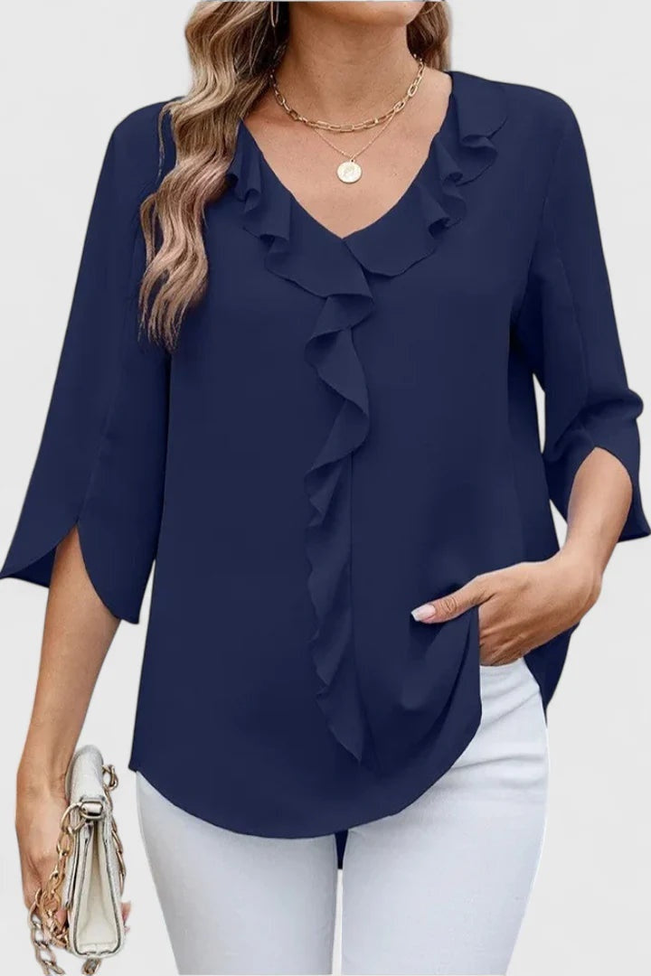 Bruma Volante | Blusa con Volantes Escote V Mujer Manga Tres Cuartos