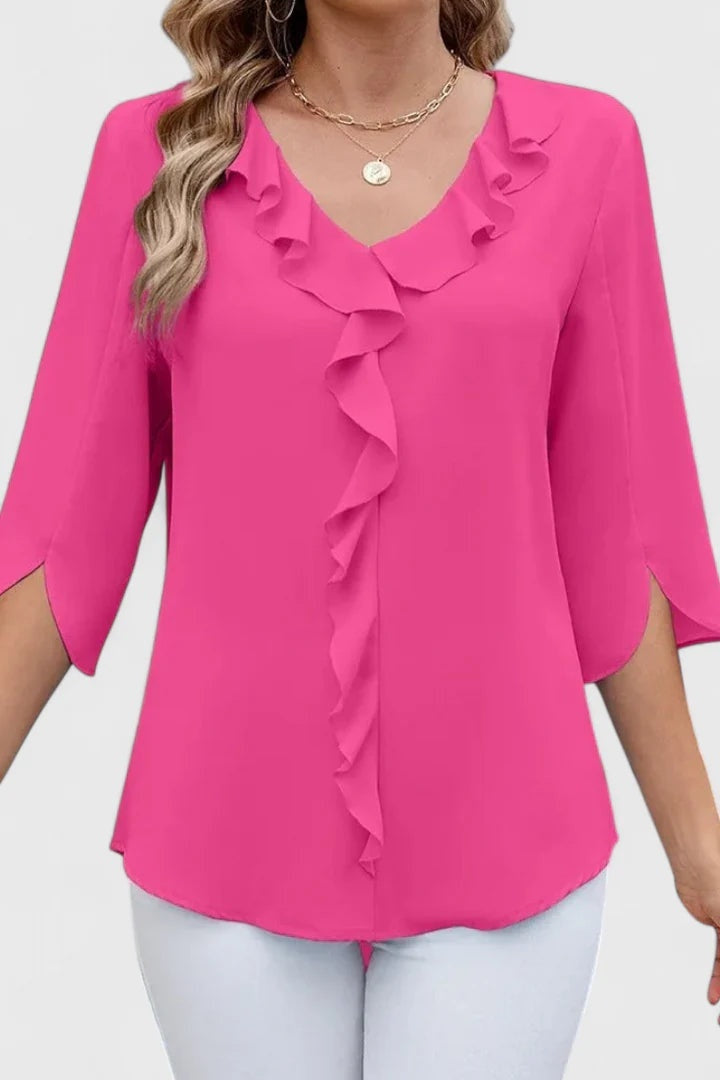 Bruma Volante | Blusa con Volantes Escote V Mujer Manga Tres Cuartos