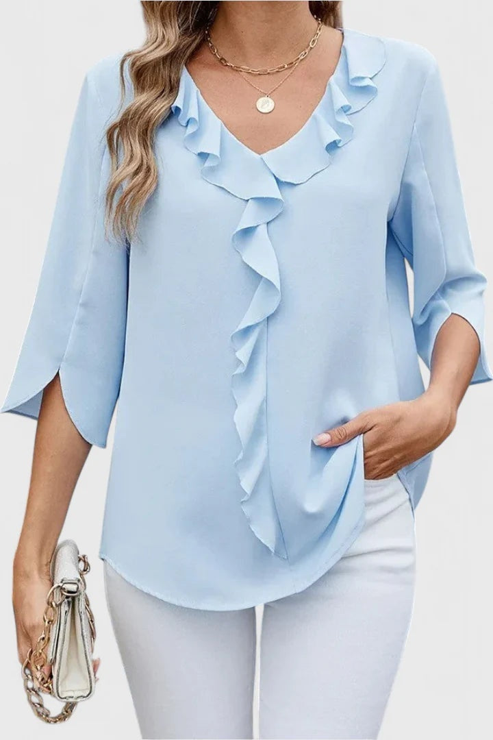 Bruma Volante | Blusa con Volantes Escote V Mujer Manga Tres Cuartos