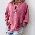 Onda Rosa | Blusa de Lino con Botones Cuello V Mujer Oversized