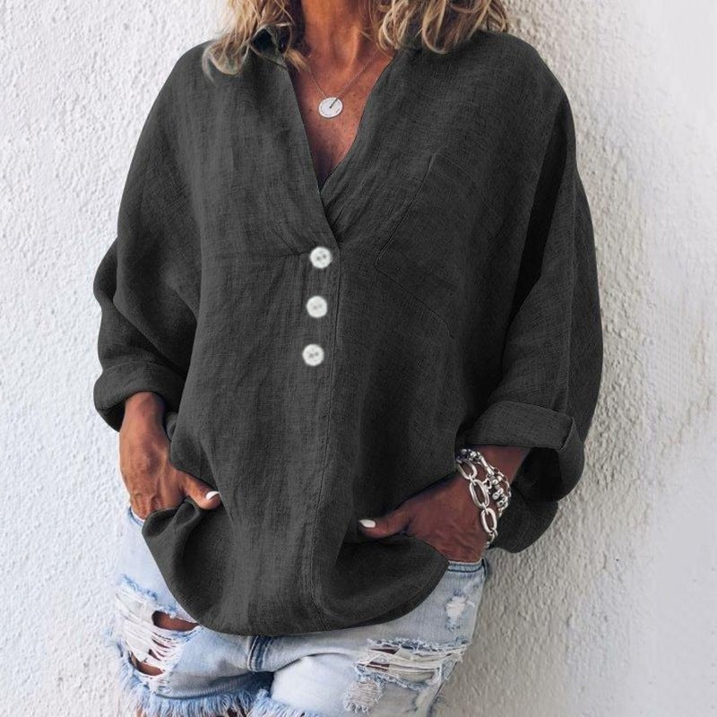Onda Rosa | Blusa de Lino con Botones Cuello V Mujer Oversized