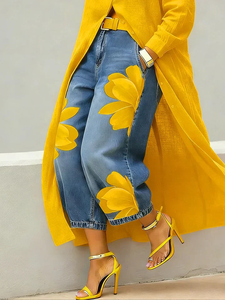 Dalia | Conjunto Camisa Larga y Vaqueros Estampados Mujer