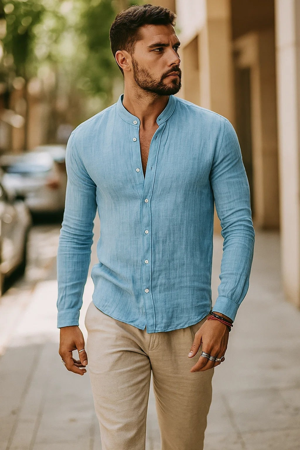 Mao Costero | Camisa de Lino de Manga Larga Hombre Cuello Mao