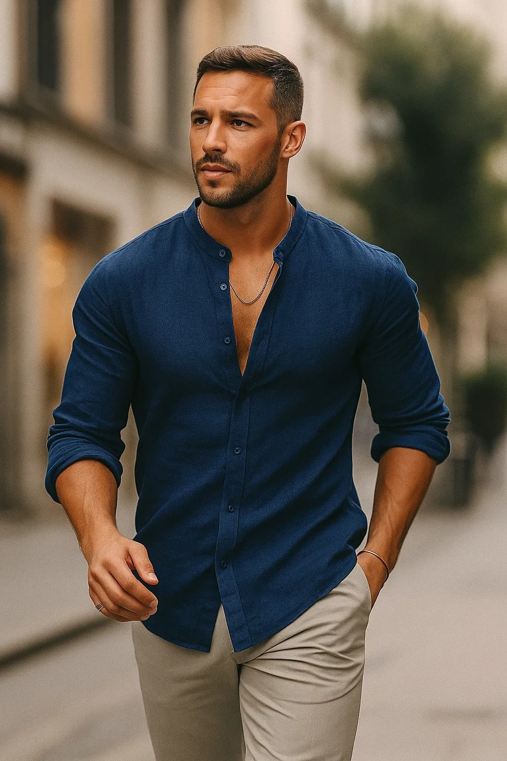 Mao Costero | Camisa de Lino de Manga Larga Hombre Cuello Mao