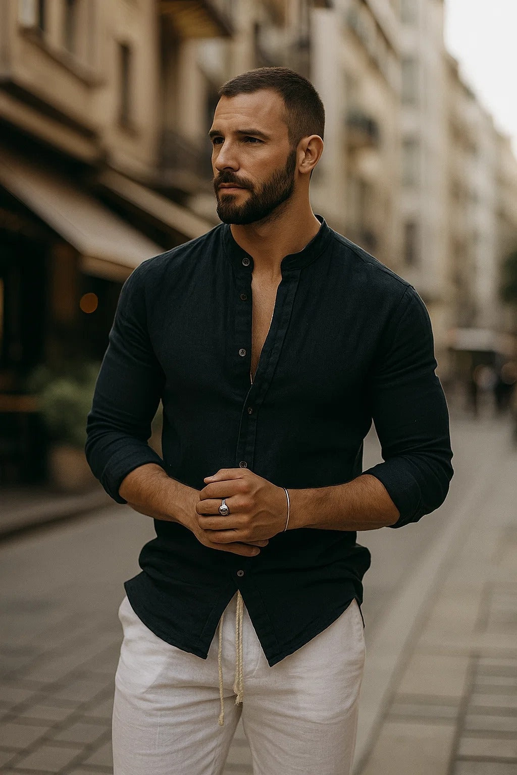Mao Costero | Camisa de Lino de Manga Larga Hombre Cuello Mao