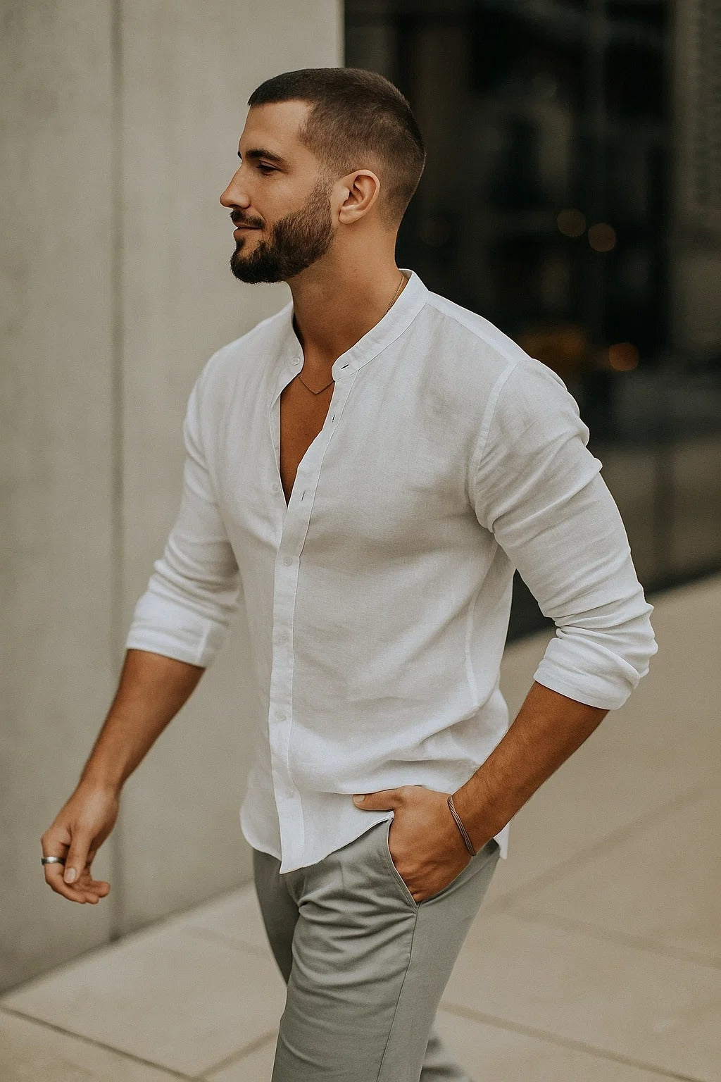 Mao Costero | Camisa de Lino de Manga Larga Hombre Cuello Mao